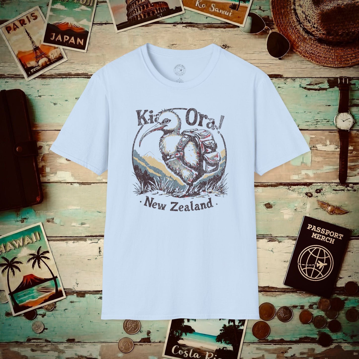 Kia Ora Kiwi, New Zealand T-Shirt Light Blue / S
