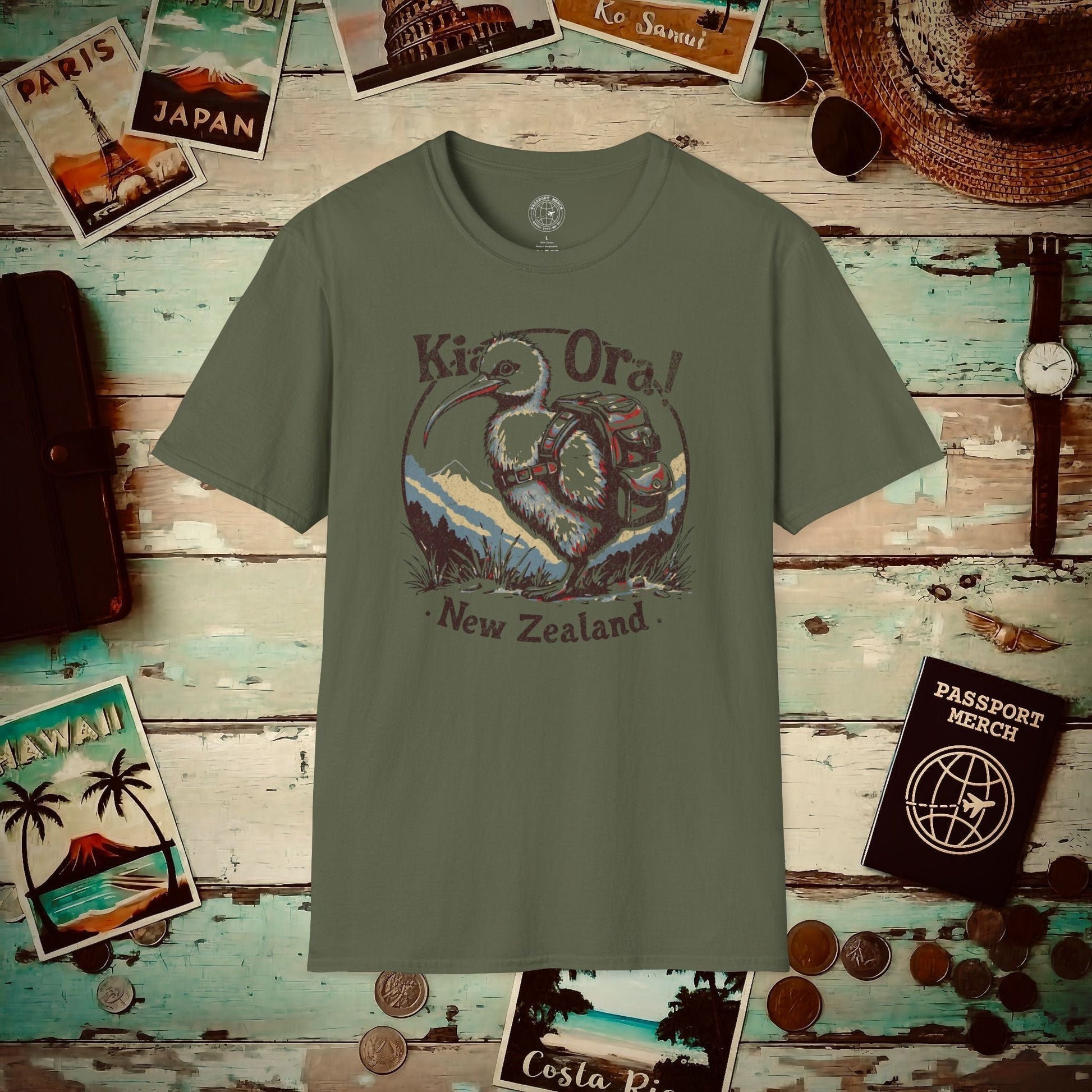 Kia Ora Kiwi, New Zealand T-Shirt Military Green / S