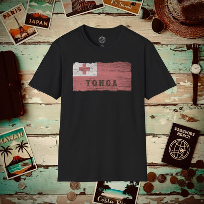 Kingdom of Tonga Woodworked Flag T-Shirt Black / S