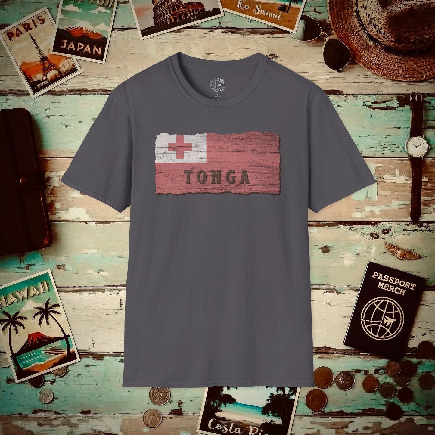 Kingdom of Tonga Woodworked Flag T-Shirt Charcoal / S