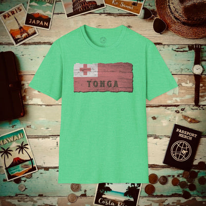 Kingdom of Tonga Woodworked Flag T-Shirt Heather Irish Green / S