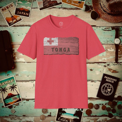 Kingdom of Tonga Woodworked Flag T-Shirt Heather Red / S
