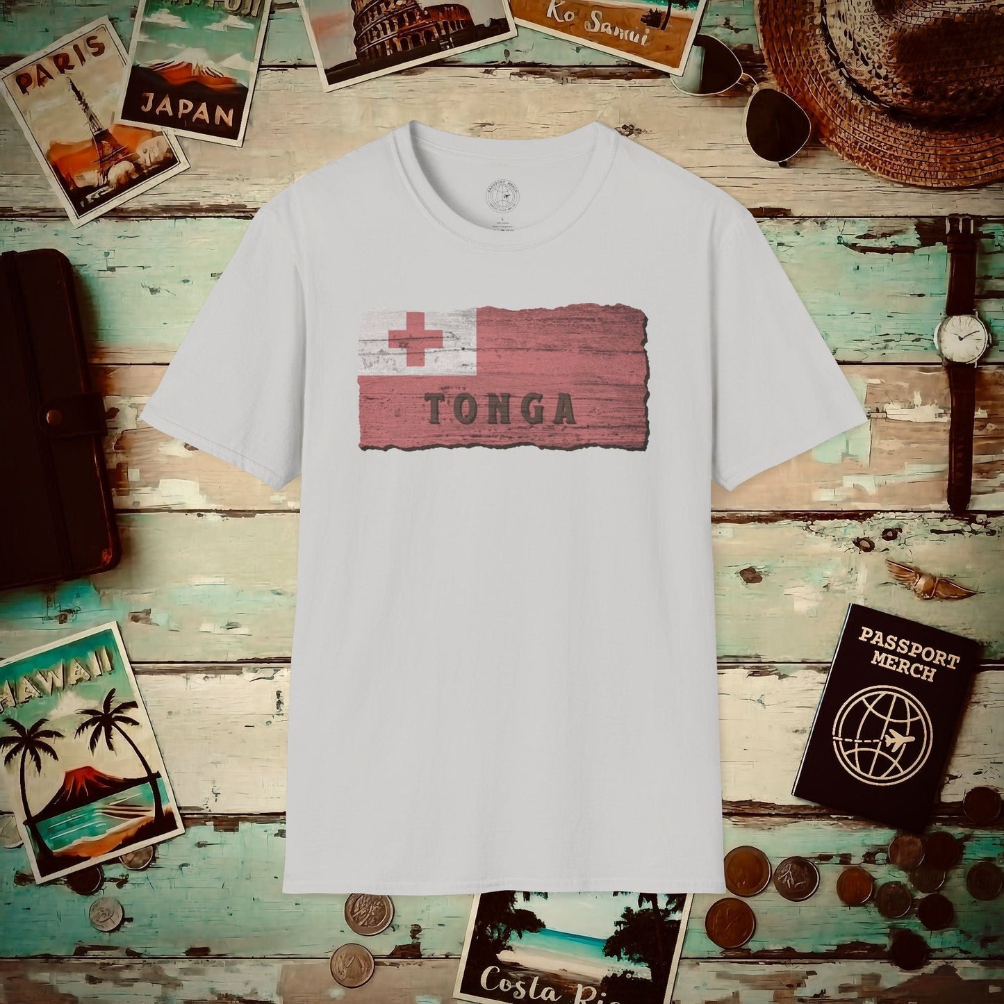 Kingdom of Tonga Woodworked Flag T-Shirt Ice Grey / S