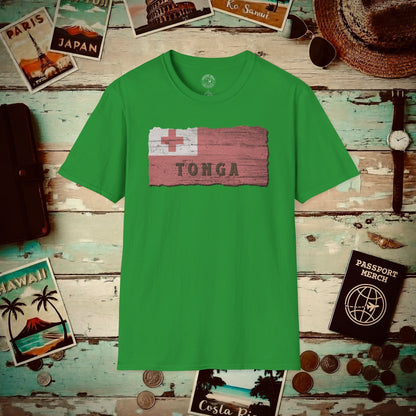 Kingdom of Tonga Woodworked Flag T-Shirt Irish Green / S