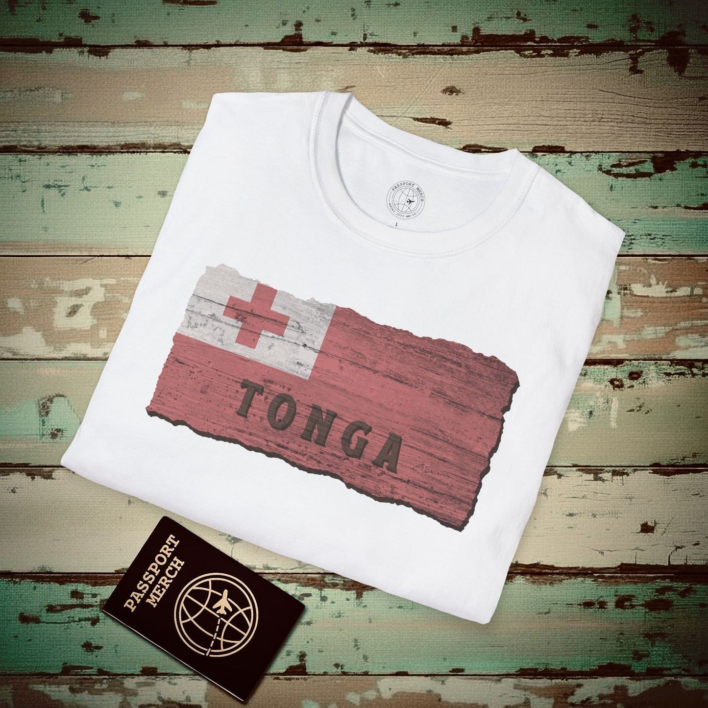 Kingdom of Tonga Woodworked Flag T-Shirt White / S