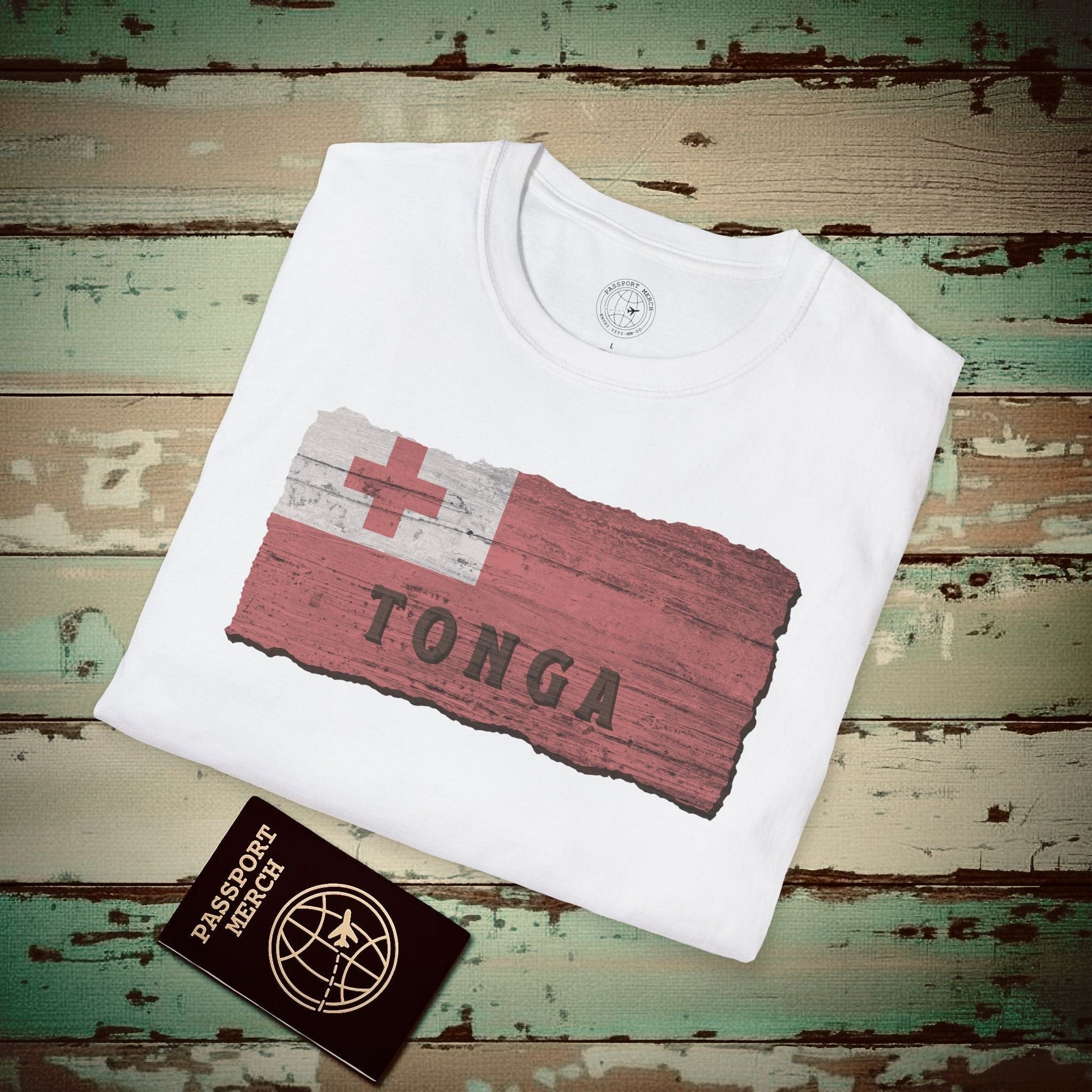 Kingdom of Tonga Woodworked Flag T-Shirt White / S