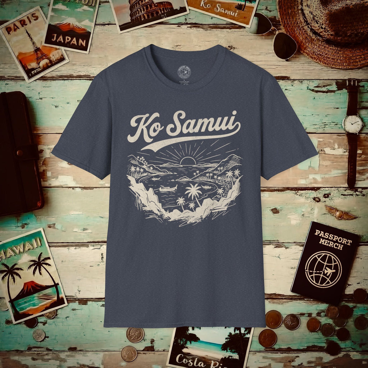 Ko Samui Vintage Monochrome, Thailand T-Shirt Heather Navy / S