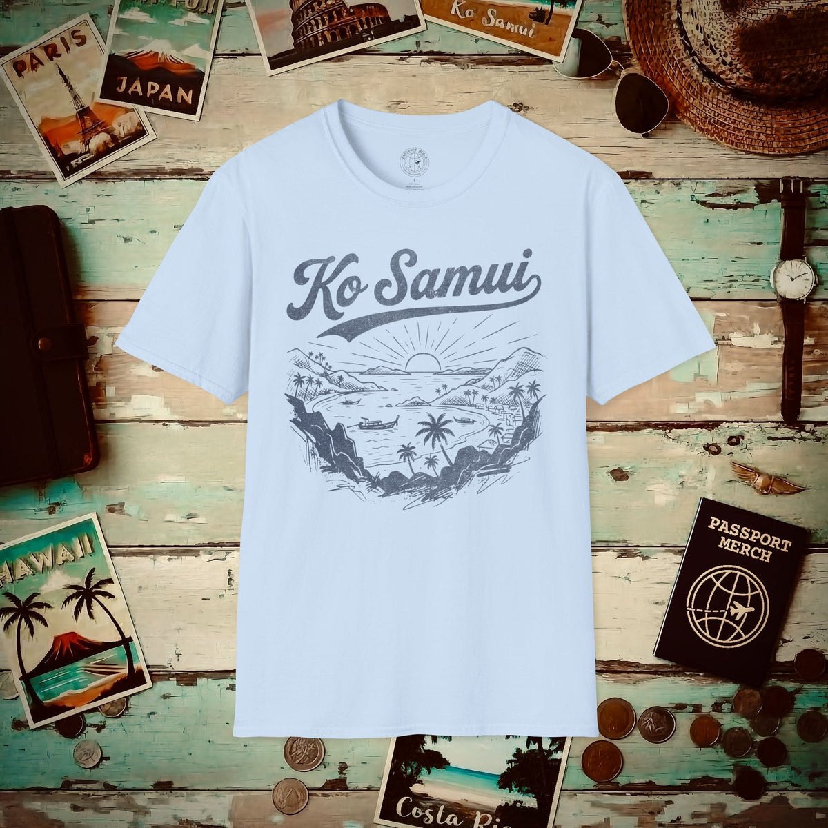 Ko Samui Vintage Monochrome, Thailand T-Shirt Light Blue / S