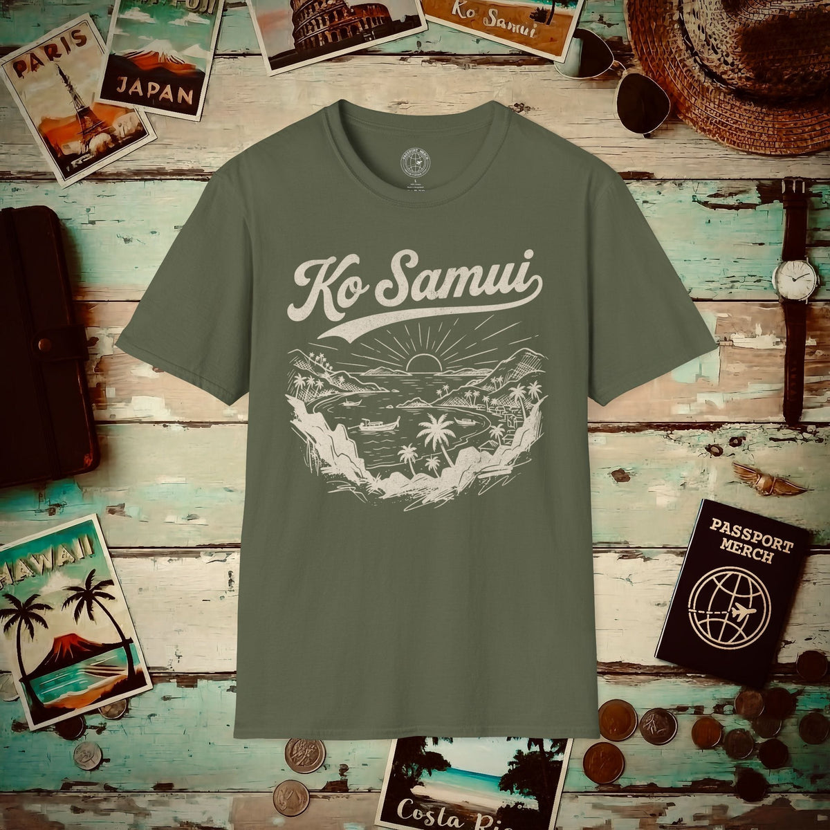 Ko Samui Vintage Monochrome, Thailand T-Shirt Military Green / S