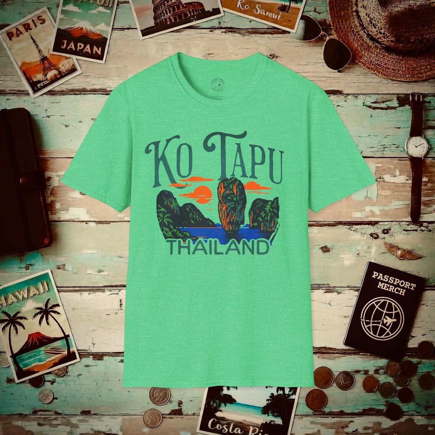 Ko Tapu, Thailand - 80's Vintage T-Shirt Heather Irish Green / S