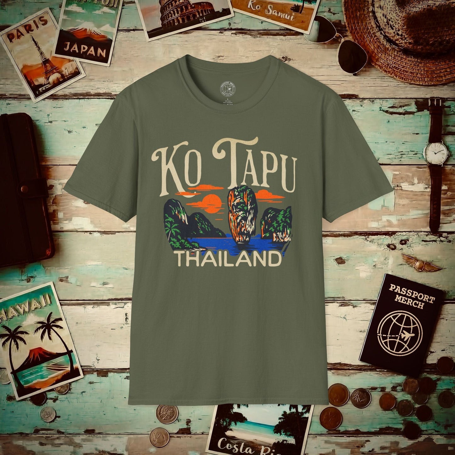 Ko Tapu, Thailand - 80's Vintage T-Shirt Military Green / S