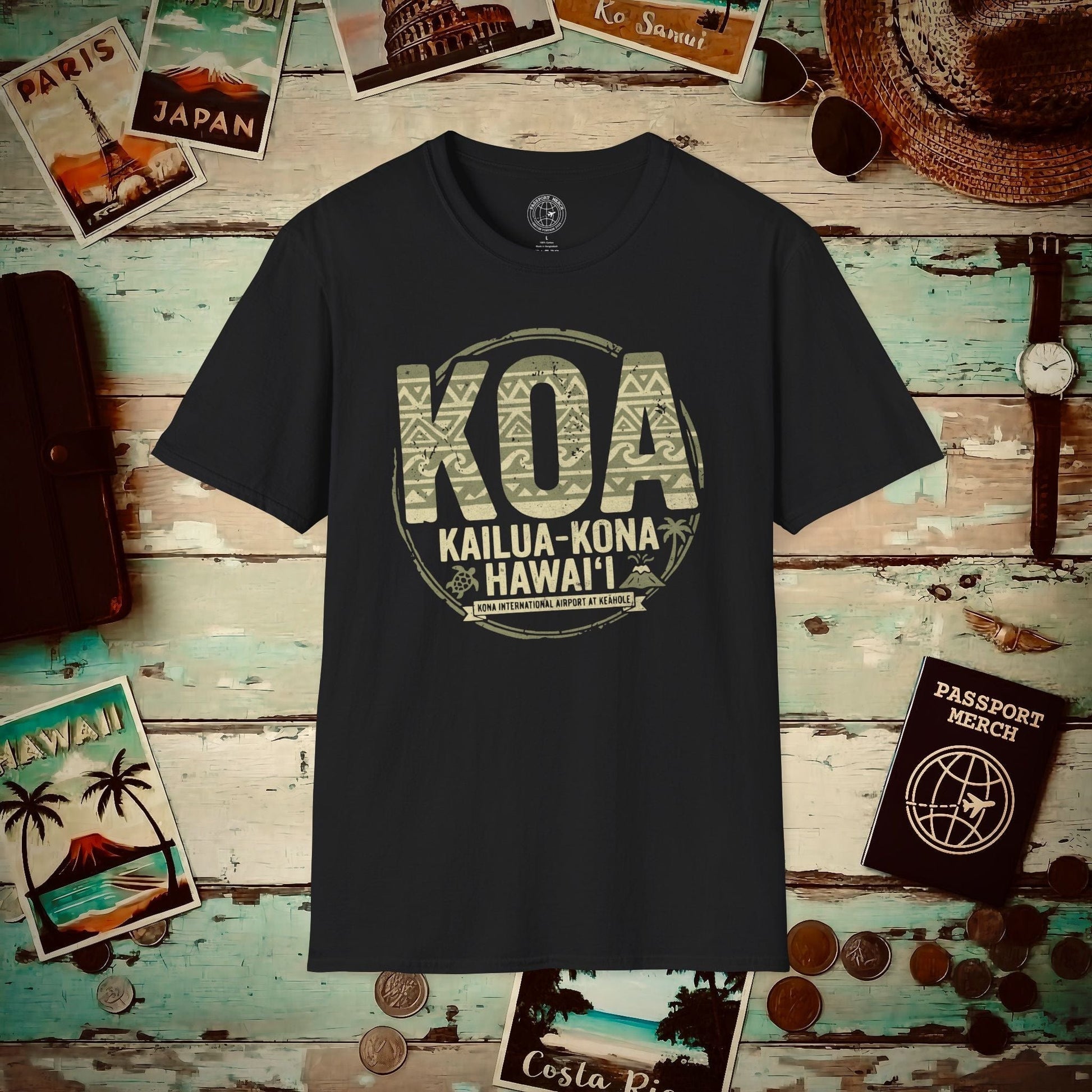 KOA, Kona, Hawaii Vintage Airport Code T-Shirt Black / S