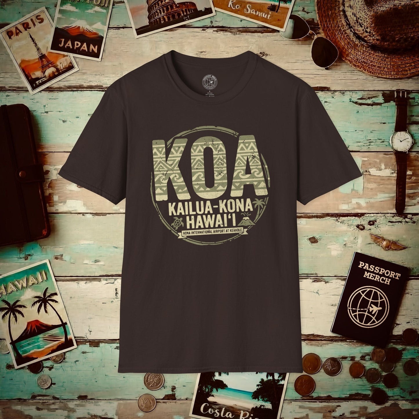 KOA, Kona, Hawaii Vintage Airport Code T-Shirt Dark Chocolate / S