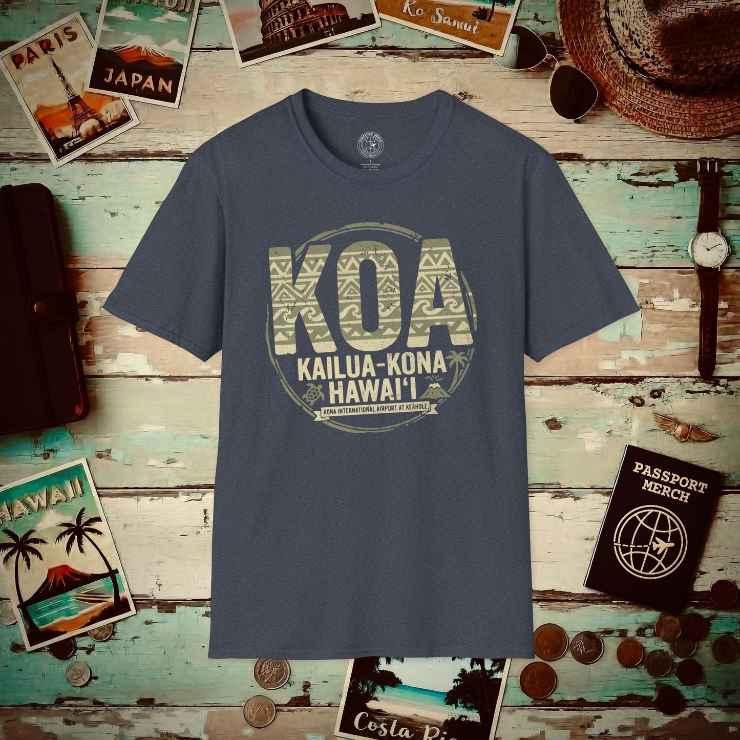KOA, Kona, Hawaii Vintage Airport Code T-Shirt Heather Navy / S