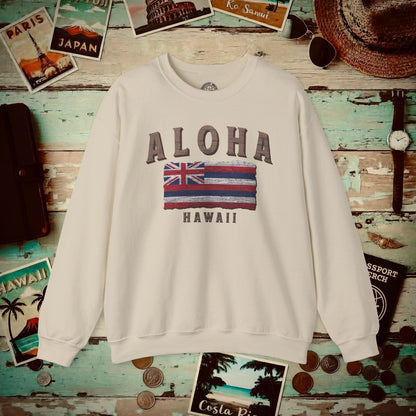 Koa Wood Aloha Hawaiian Flag Crewneck Sand / S
