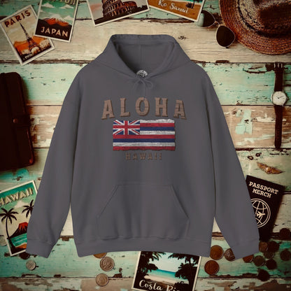 Koa Wood Aloha Hawaiian Flag Hoodie Charcoal / S