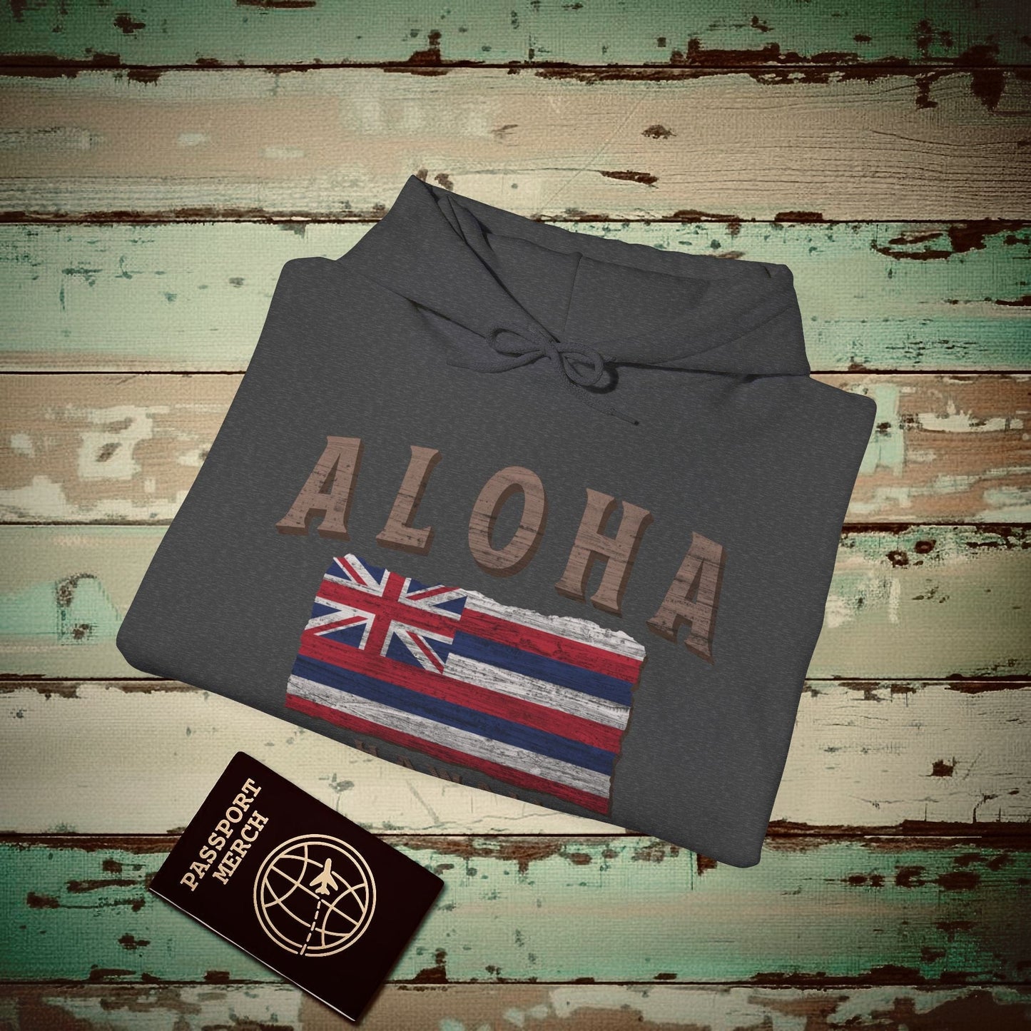 Koa Wood Aloha Hawaiian Flag Hoodie Dark Heather / S