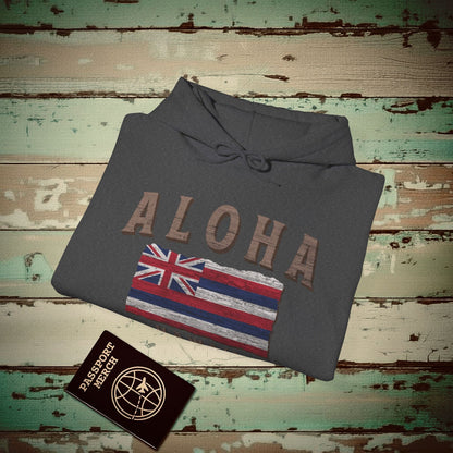 Koa Wood Aloha Hawaiian Flag Hoodie Dark Heather / S