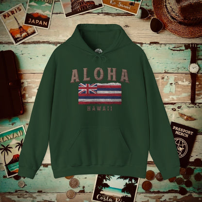 Koa Wood Aloha Hawaiian Flag Hoodie Forest Green / S