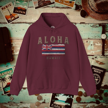 Koa Wood Aloha Hawaiian Flag Hoodie Maroon / S