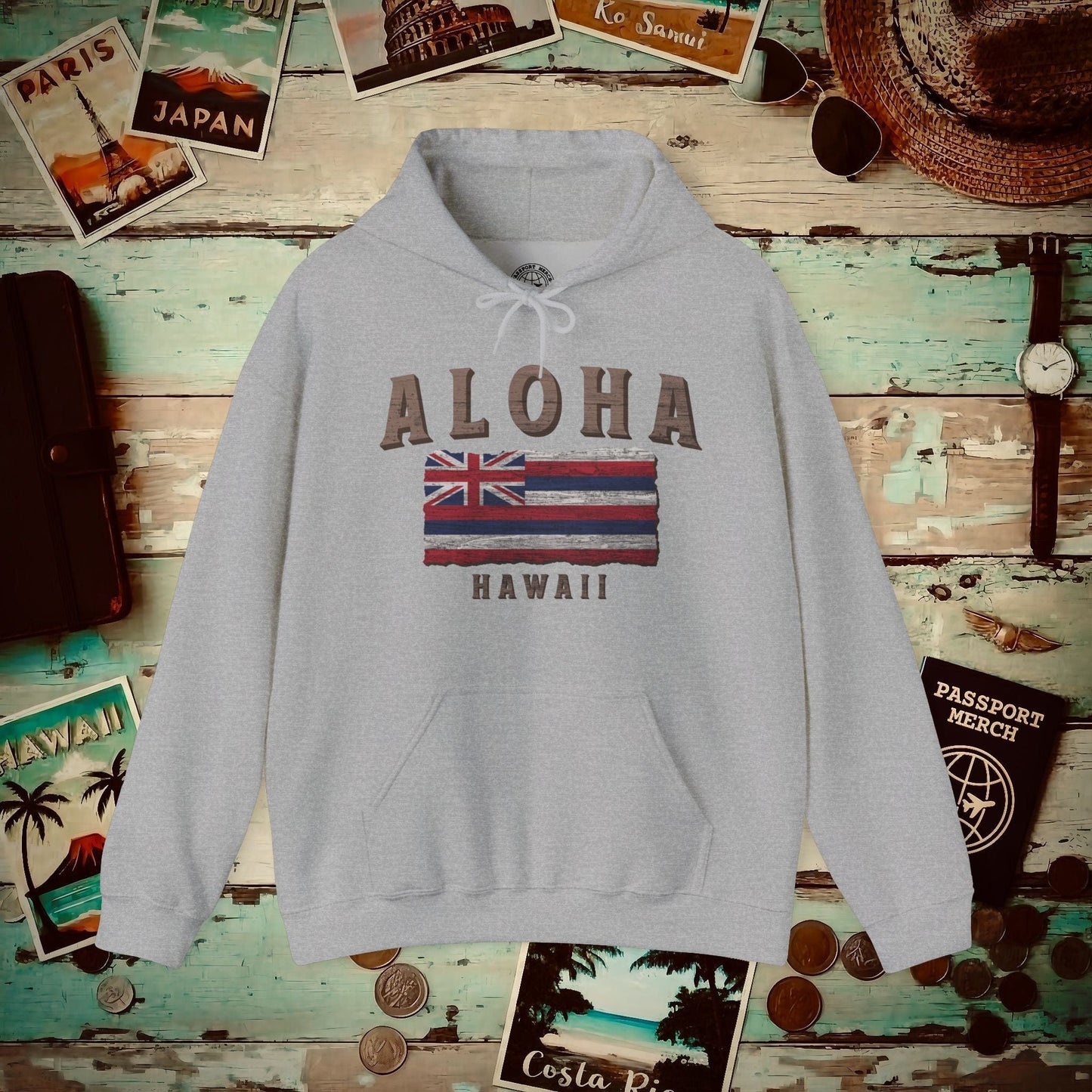 Koa Wood Aloha Hawaiian Flag Hoodie Sport Grey / S