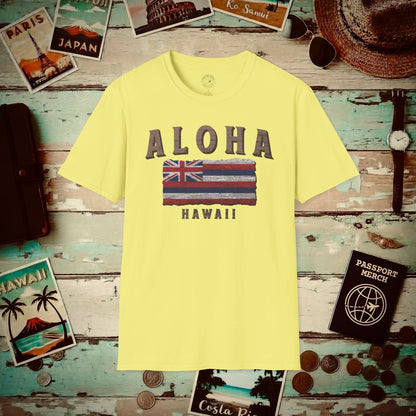 Koa Wood Aloha Hawaiian Flag T-Shirt Cornsilk / S