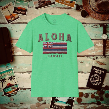 Koa Wood Aloha Hawaiian Flag T-Shirt Heather Irish Green / S