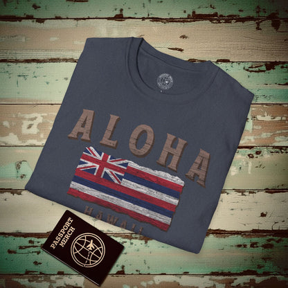 Koa Wood Aloha Hawaiian Flag T-Shirt Heather Navy / S