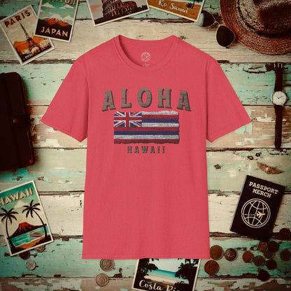Koa Wood Aloha Hawaiian Flag T-Shirt Heather Red / S