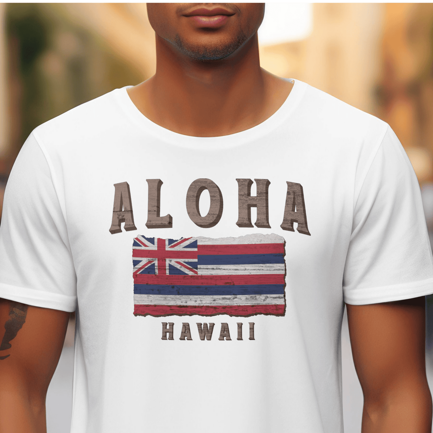 Koa Wood Aloha Hawaiian Flag T-Shirt White / S