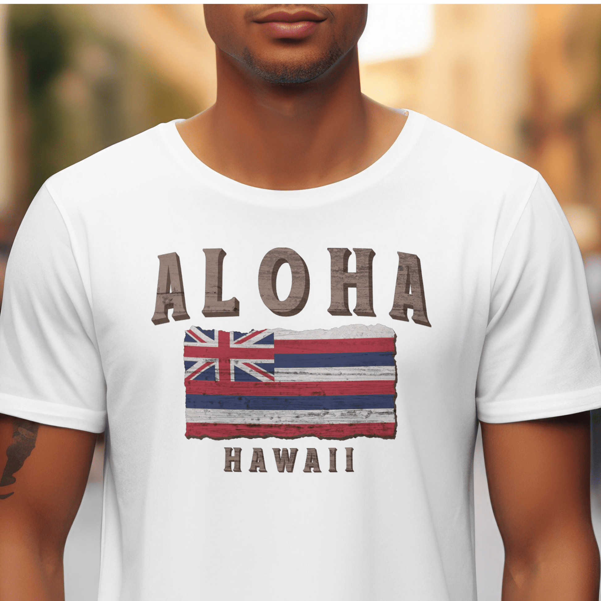 Koa Wood Aloha Hawaiian Flag T-Shirt White / S