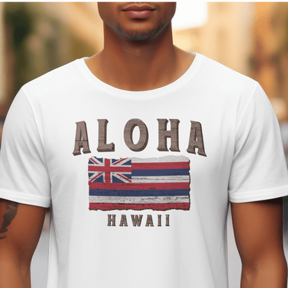 Koa Wood Aloha Hawaiian Flag T-Shirt White / S