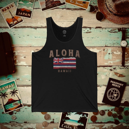 Koa Wood Aloha Hawaiian Flag Tank Top Black / XS