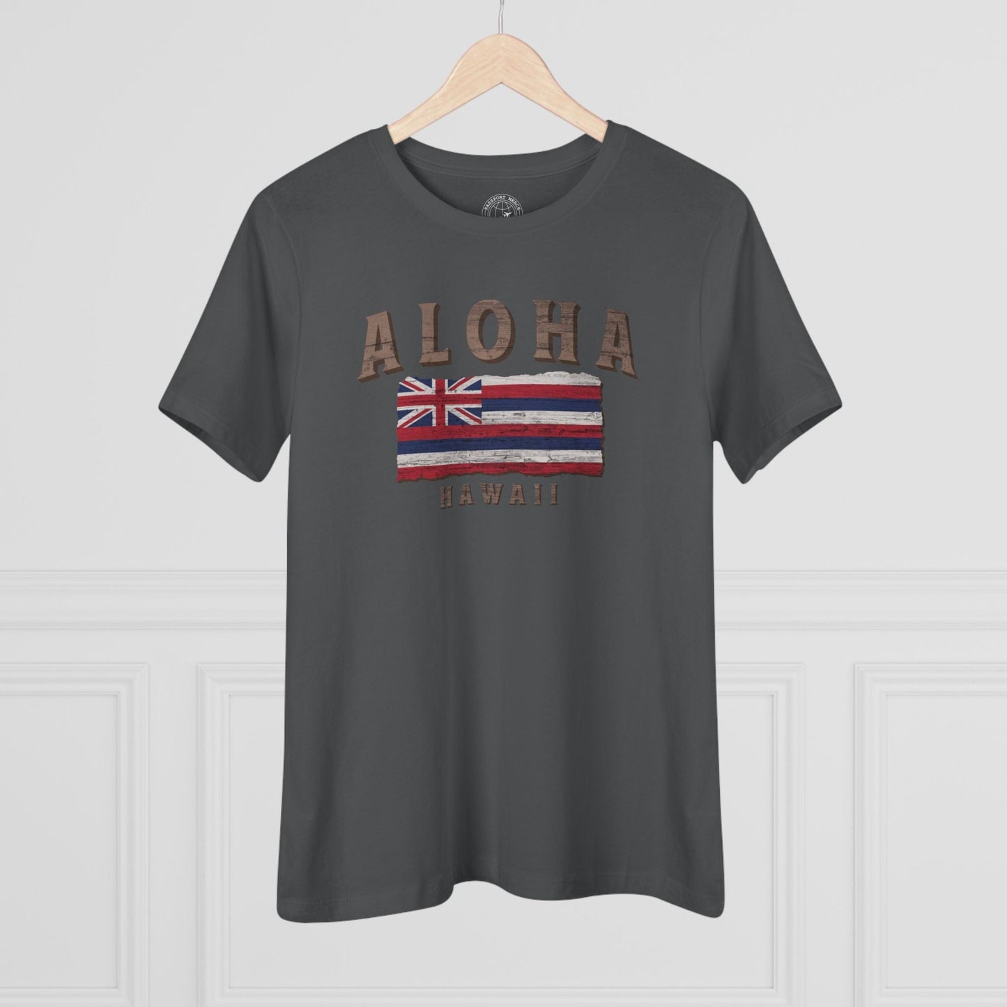 Koa Wood Aloha Hawaiian Flag, Womens Fit T-Shirt Asphalt / S