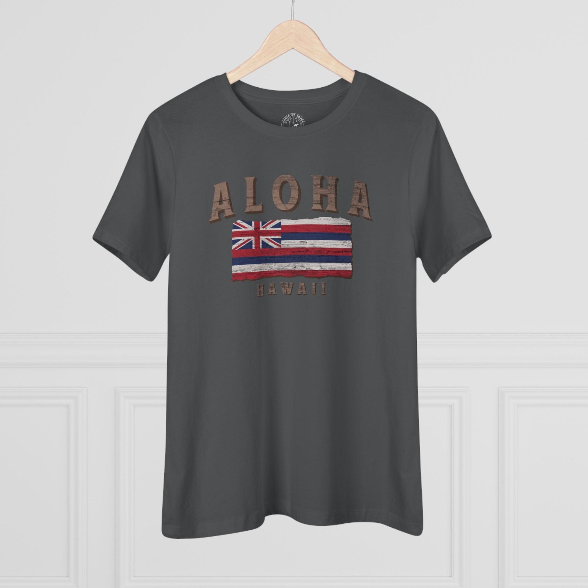 Koa Wood Aloha Hawaiian Flag, Womens Fit T-Shirt Asphalt / S