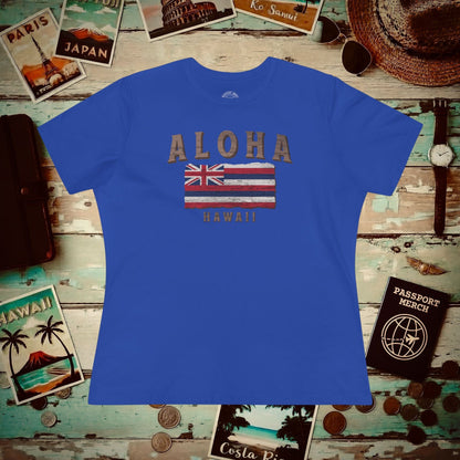 Koa Wood Aloha Hawaiian Flag, Womens Fit T-Shirt True Royal / S