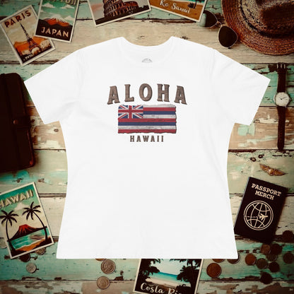 Koa Wood Aloha Hawaiian Flag, Womens Fit T-Shirt White / S