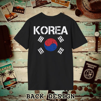 Korea Vintage Flag Back Print T-Shirt Black / S