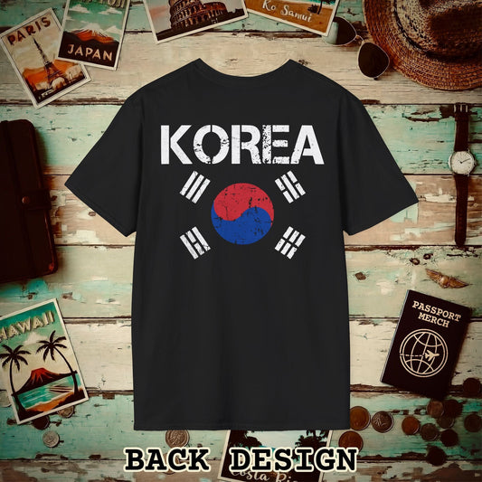 Korea Vintage Flag Back Print T-Shirt Black / S