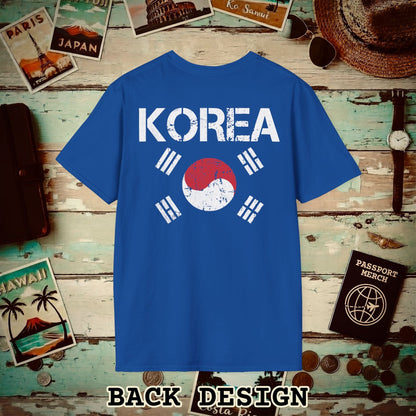 Korea Vintage Flag Back Print T-Shirt Royal / S