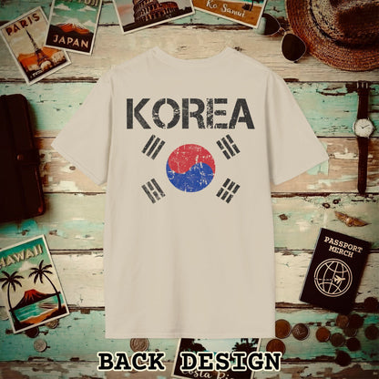Korea Vintage Flag Back Print T-Shirt Sand / S