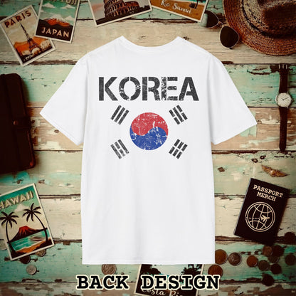 Korea Vintage Flag Back Print T-Shirt White / S