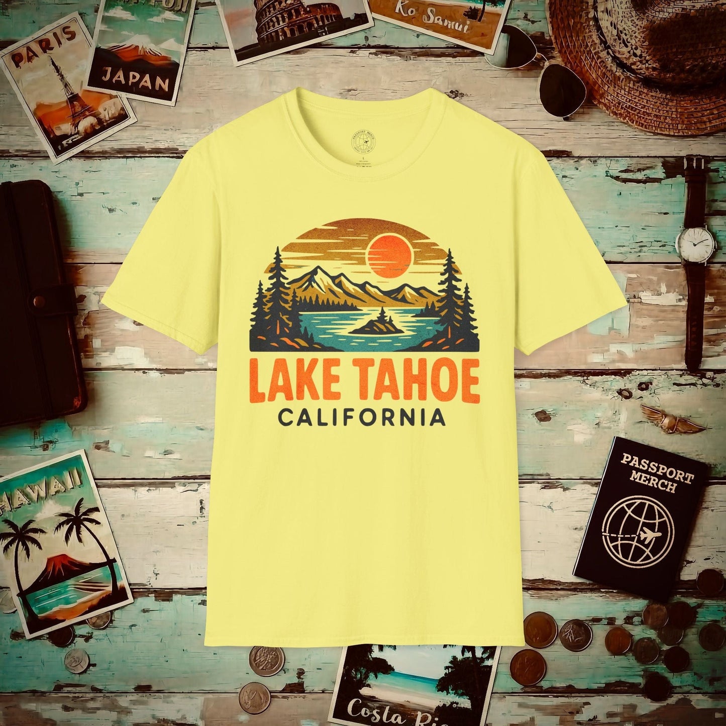 Lake Tahoe, California - 80's Vintage T-Shirt Cornsilk / S