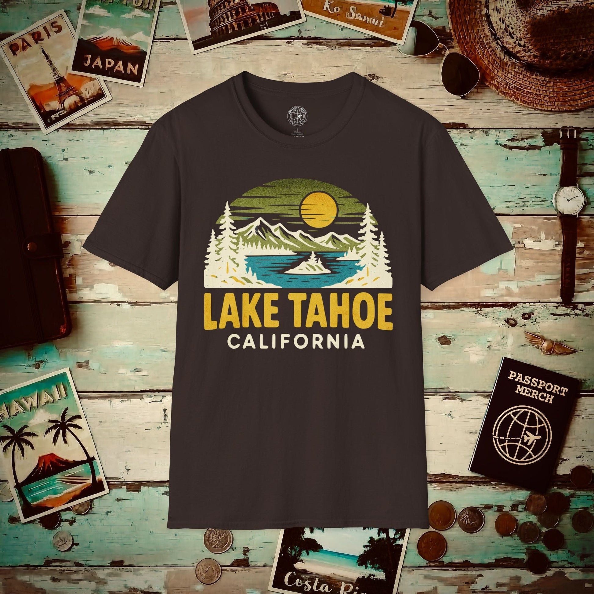 Lake Tahoe, California - 80's Vintage T-Shirt Dark Chocolate / S