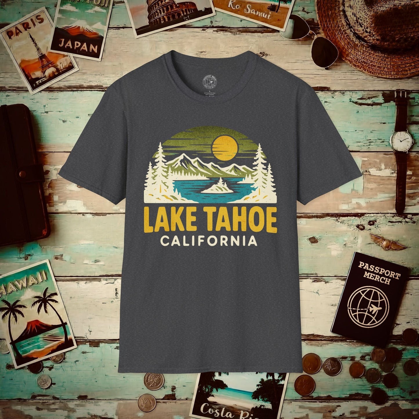 Lake Tahoe, California - 80's Vintage T-Shirt Dark Heather / S