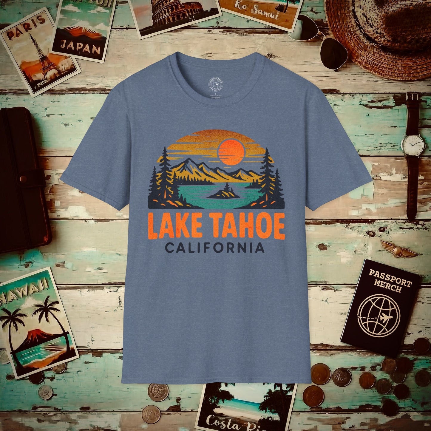 Lake Tahoe, California - 80's Vintage T-Shirt Heather Indigo / S
