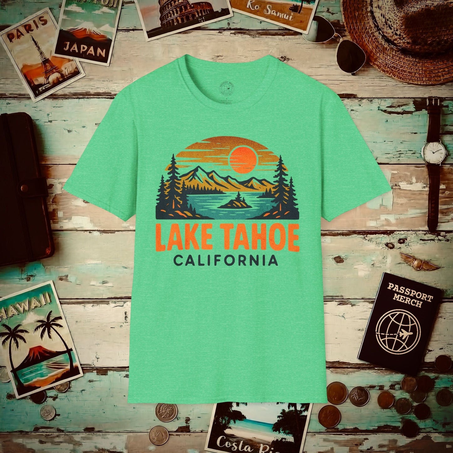 Lake Tahoe, California - 80's Vintage T-Shirt Heather Irish Green / S