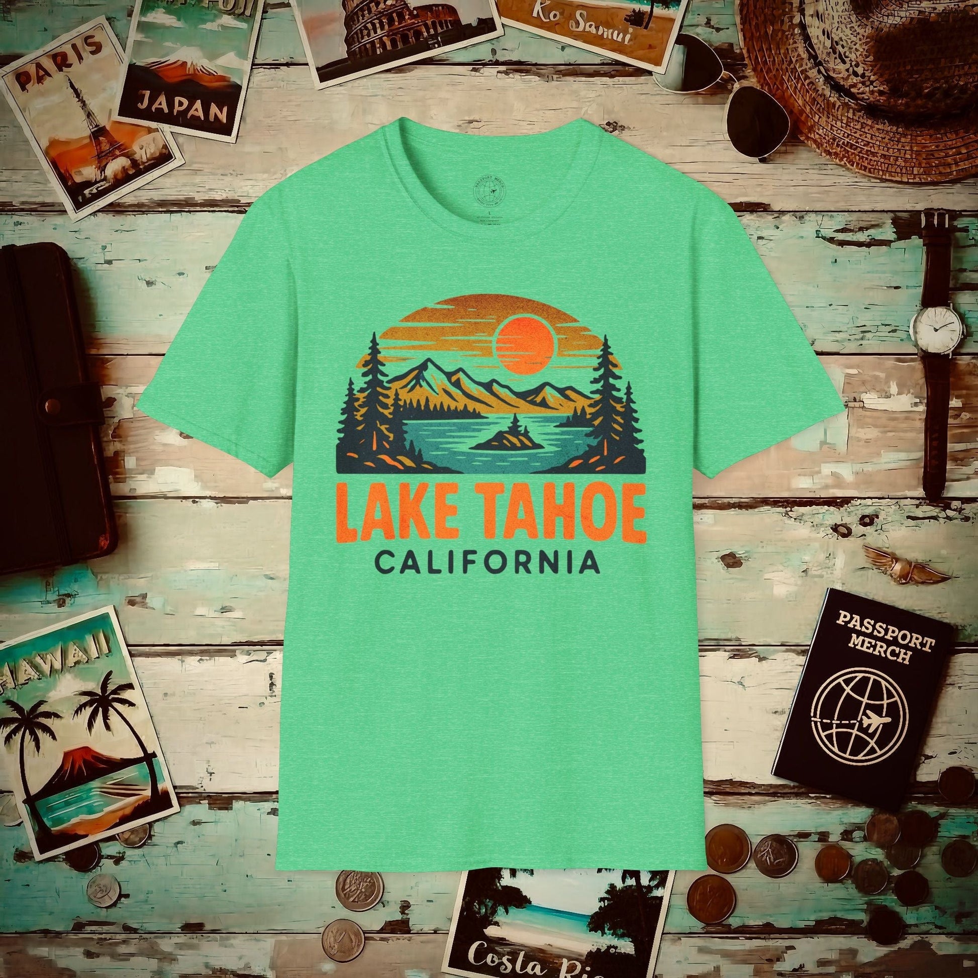 Lake Tahoe, California - 80's Vintage T-Shirt Heather Irish Green / S
