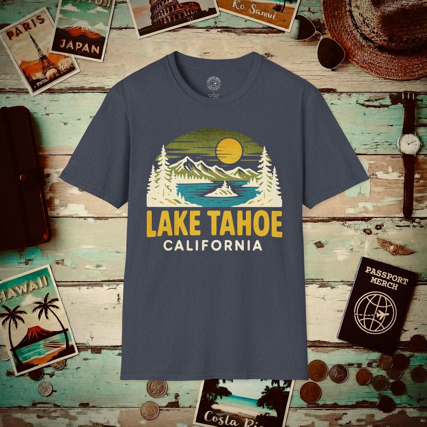 Lake Tahoe, California - 80's Vintage T-Shirt Heather Navy / S