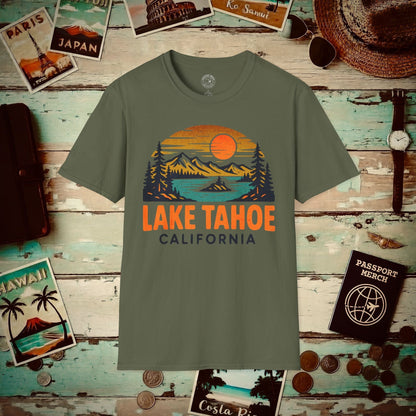 Lake Tahoe, California - 80's Vintage T-Shirt Military Green / S